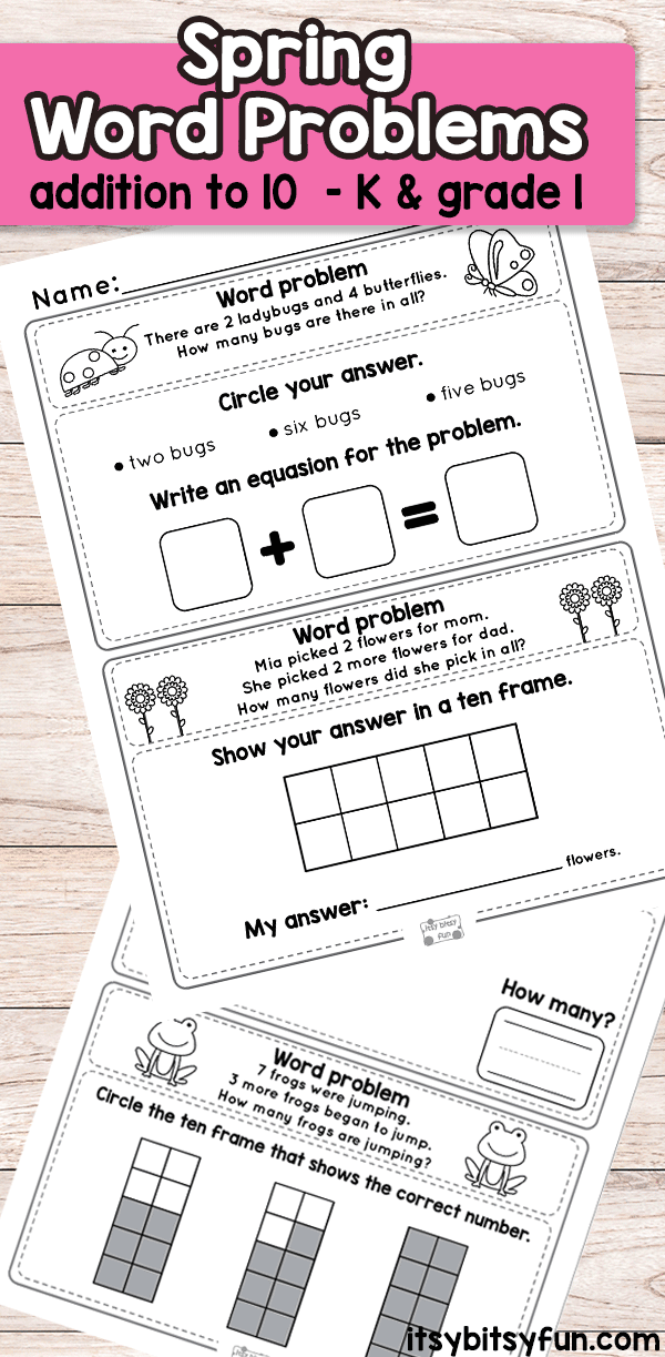 Spring Word Problems Addition to 10 Worksheets - Kindergarten and ...