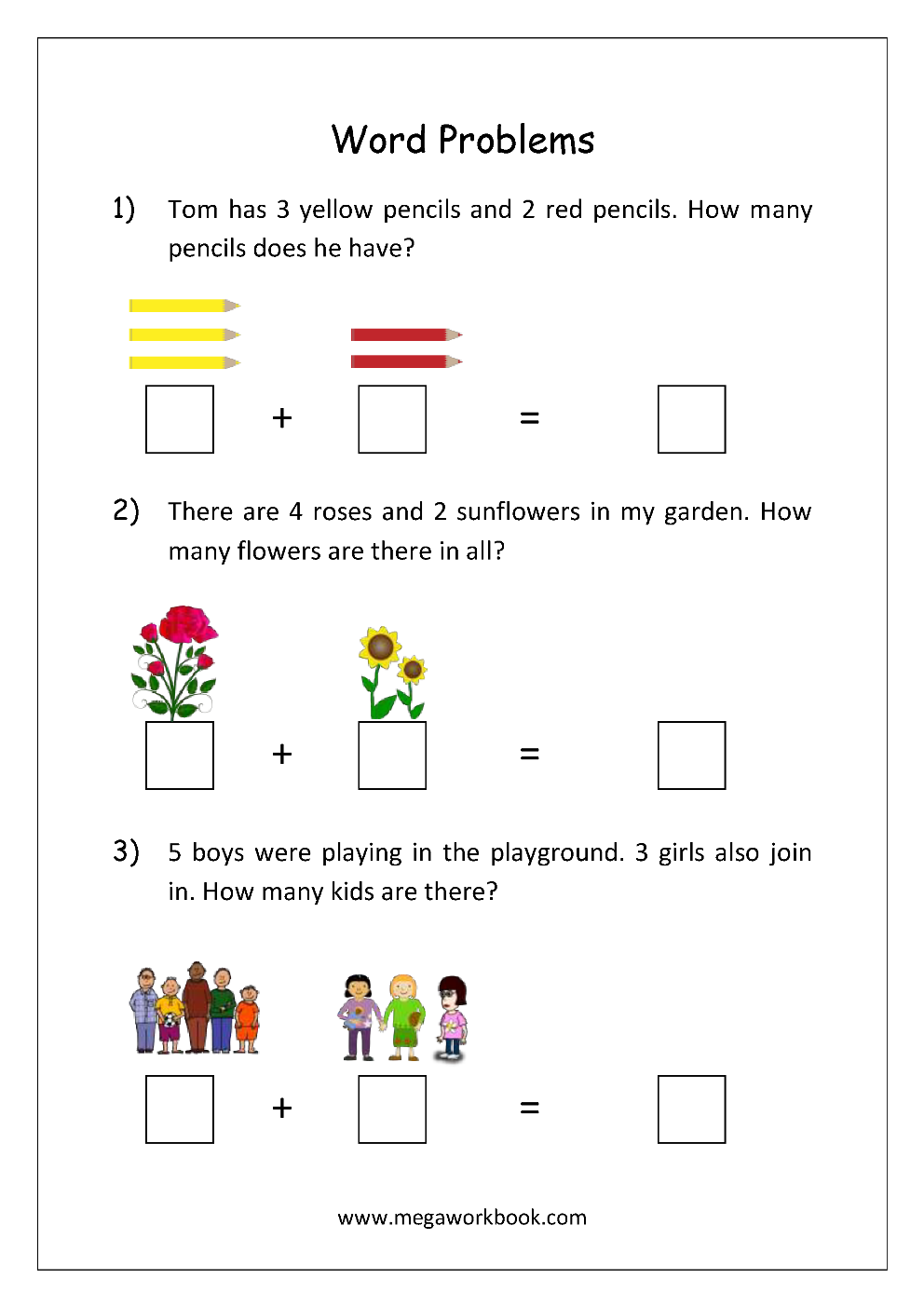 addition word problems worksheet for 1st grade