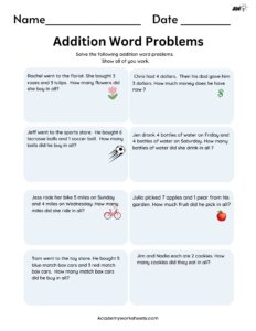 Free Addition Word Problems - Single Digit Worksheets - Academy ...