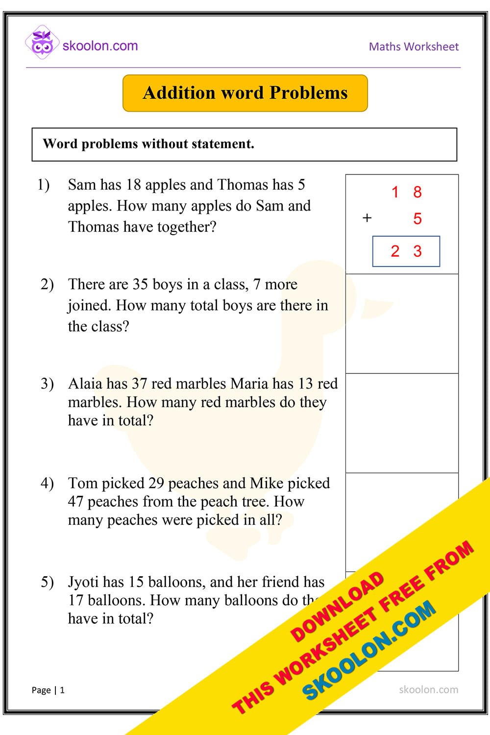 Addition word Problems - skoolon.com