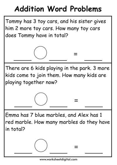 Addition Word Problems - Worksheet Digital