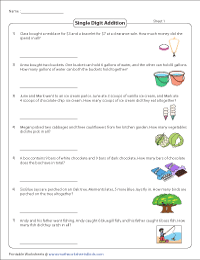 Addition Word Problems Worksheets
