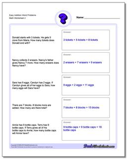 addition word problems worksheet for