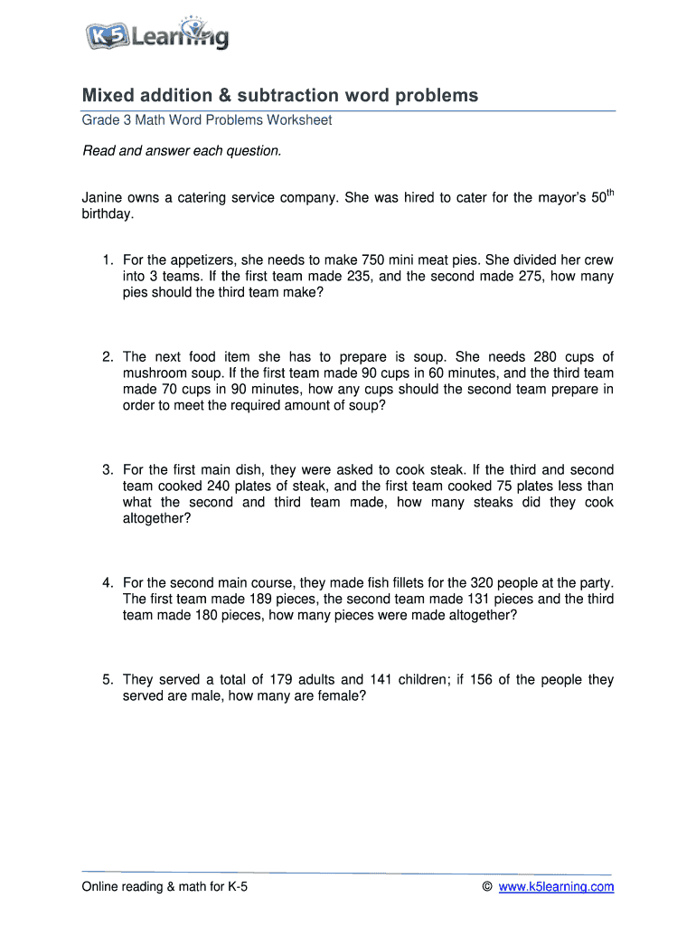 Mixed Addition And Subtraction Word Problems For Grade 3 Pdf