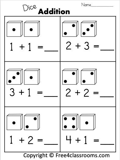 Free 1 digit Addition Worksheet with dice - Free Worksheets ...