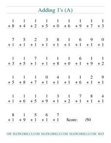 Adding 1s (A) Worksheet for Kindergarten - 1st Grade | Lesson Planet