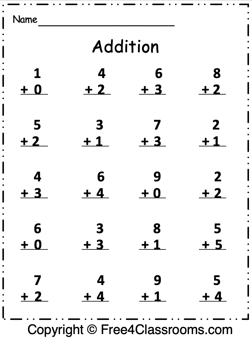 Free 1 Digit to 10 Addition Math Worksheet - Free Worksheets ...