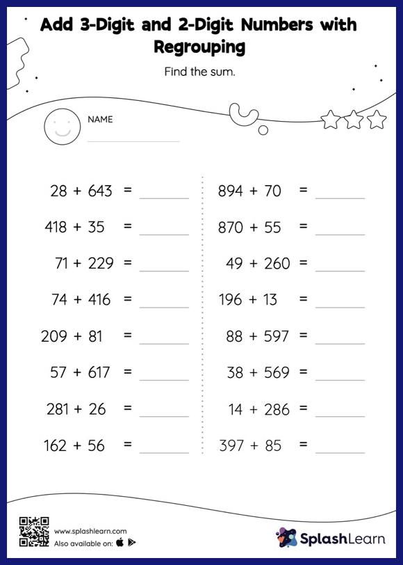 3-digit Addition with Regrouping Worksheets for 3rd Graders Online