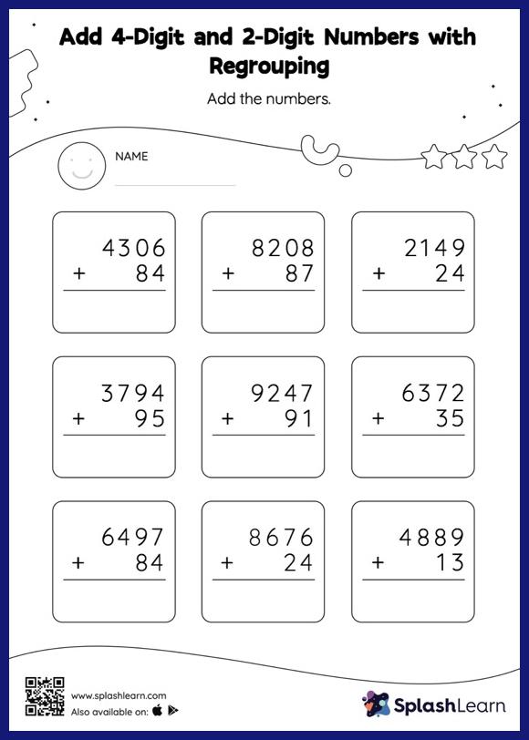 4-digit Addition with Regrouping Worksheets for 4th Graders Online
