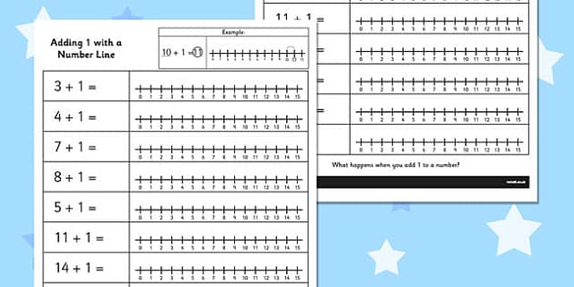 Adding 1 with a Number Line Worksheet / Worksheet - Twinkl
