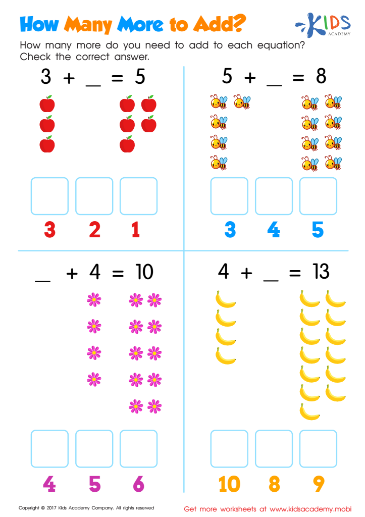 How Many More to Add Worksheet, Free Printable for Kids