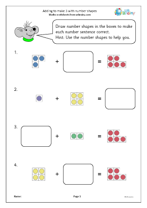 Addition Maths Worksheets for Later Reception (age 4-5) - URBrainy.com