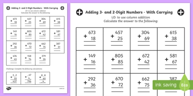 addition worksheet and answers