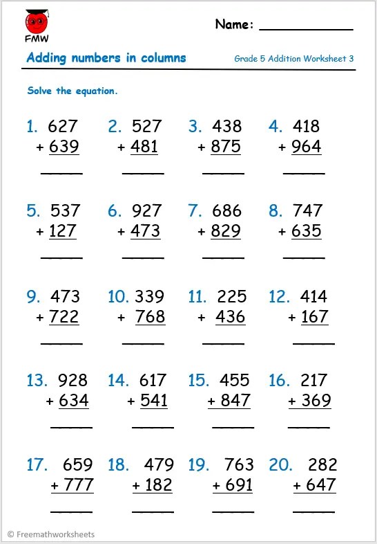 Grade 5 Addition Worksheets | Free Worksheets | Printables