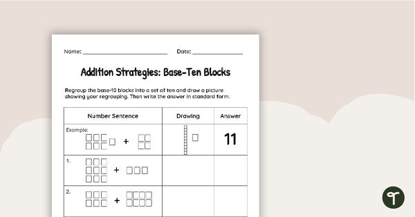 addition worksheet base ten blocks