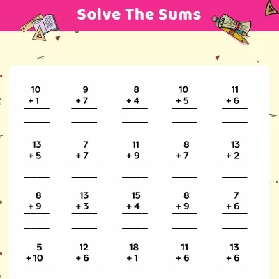 addition worksheet below