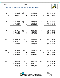 addition worksheet big numbers