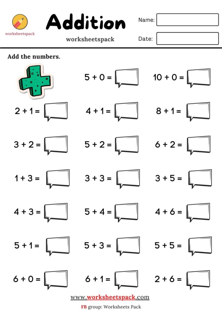 Addition within 10 worksheet - worksheetspack