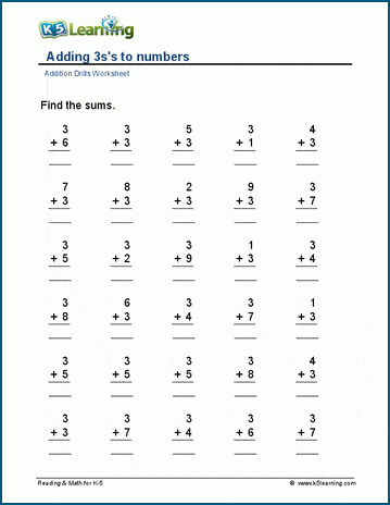 Adding 3s to numbers worksheets | Worsheets library