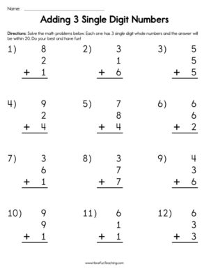 addition worksheet by 3