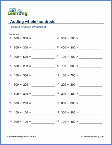 Grade 3 Addition Worksheets: Adding whole hundreds | Worsheets library