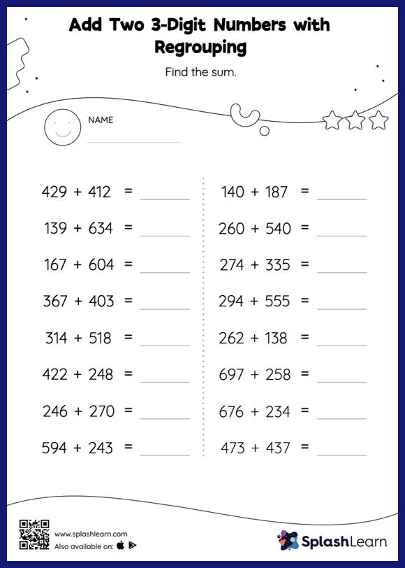 Add Two 3-Digit Numbers with Regrouping: Horizontal Addition ...