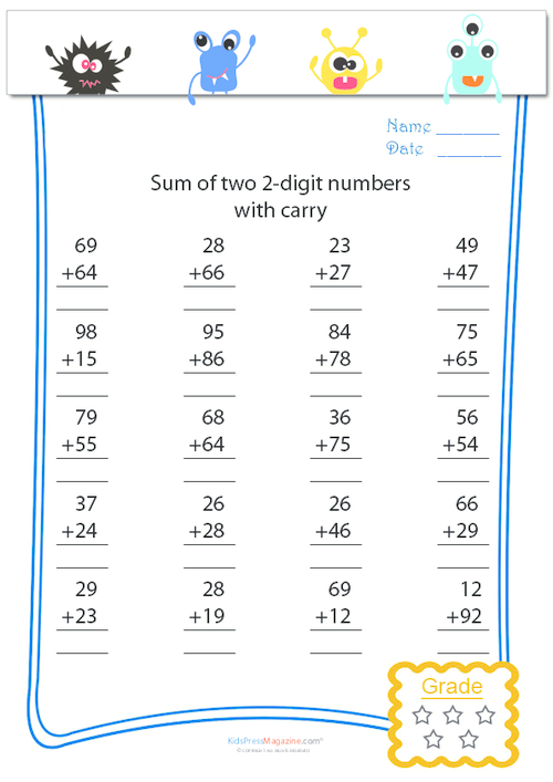 addition worksheet carrying