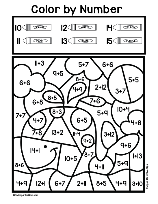 Addition Color by Number Worksheets - Kindergarten Mom