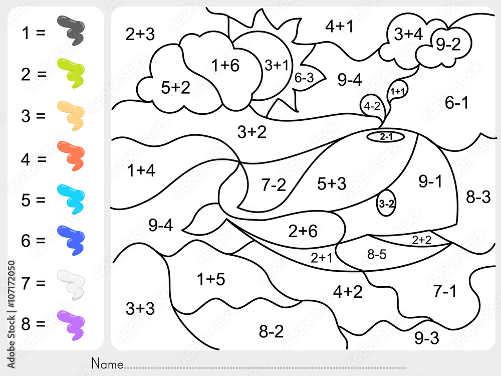addition worksheet color by