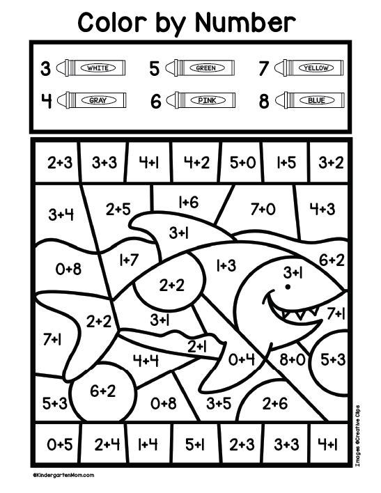 Addition Color by Number Worksheets - Kindergarten Mom