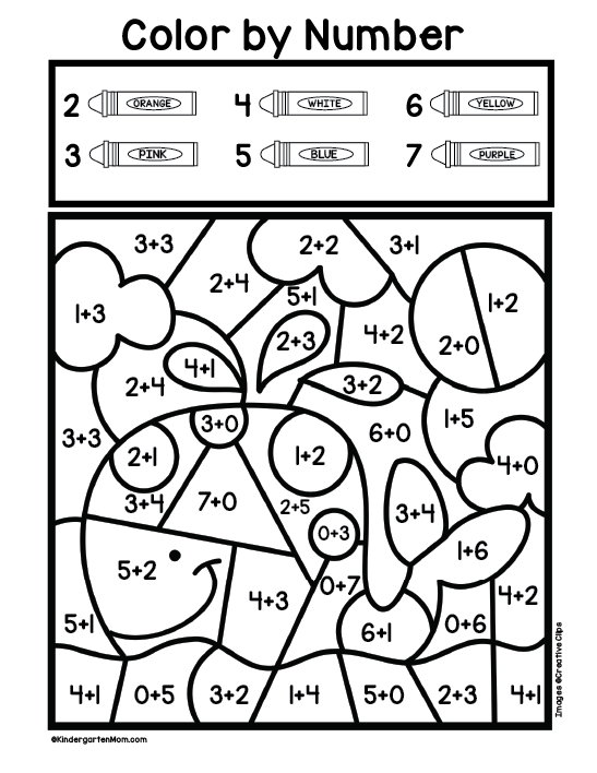 addition worksheet colour by