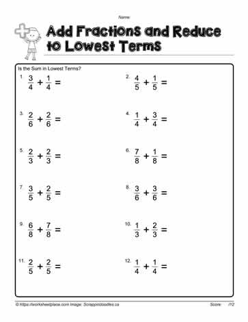 Adding Fractions with Common Denominators-1 Worksheets