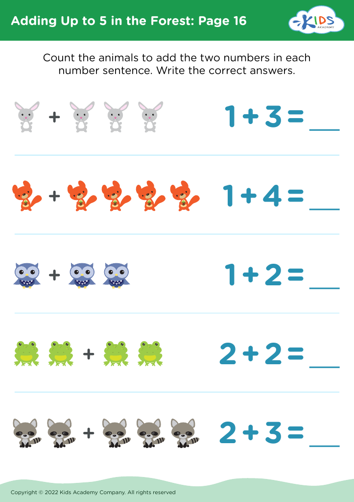 Free Counting objects Addition Worksheets for Ages 5-7