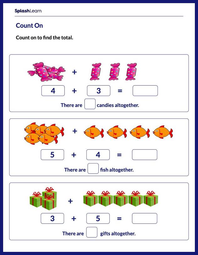 addition worksheet counting on