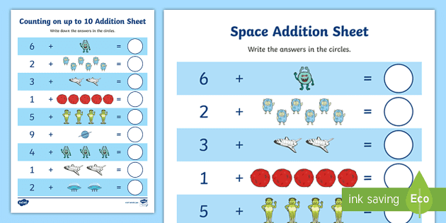 Space Themed Counting on up to 10 Worksheet (teacher made)