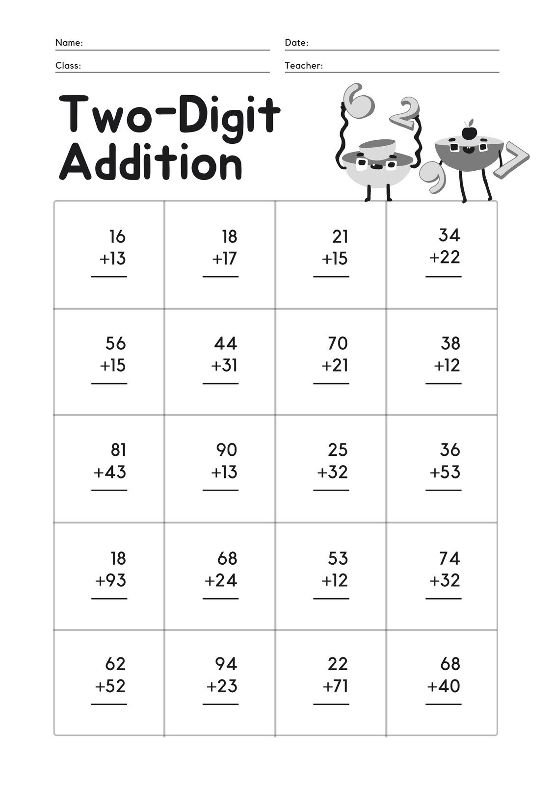 Free and customizable addition templates