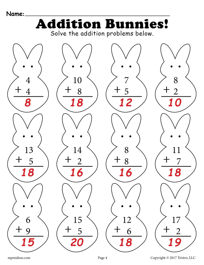 Spring Addition &  Subtraction Worksheets - 3 Versions!