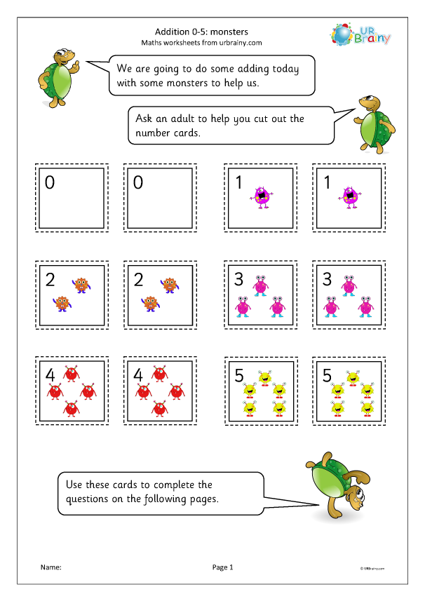 Addition: 0 to 5 monsters - Addition Maths Worksheets for Later ...