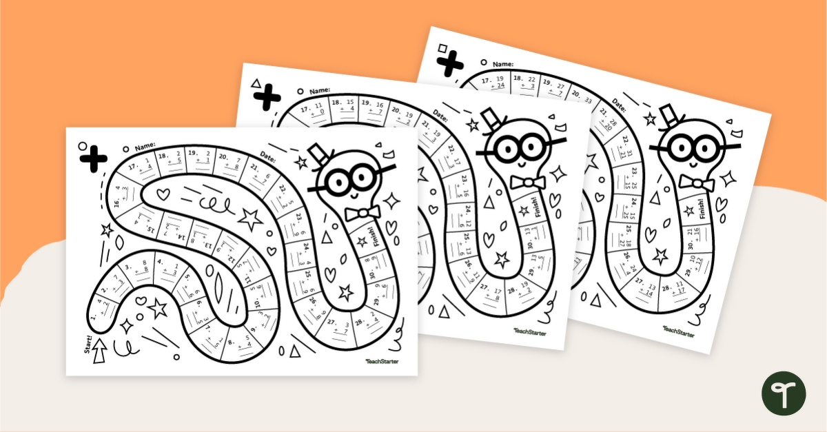 Addition Worm - Worksheet | Teach Starter