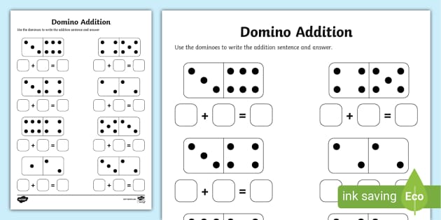 addition worksheet dominoes