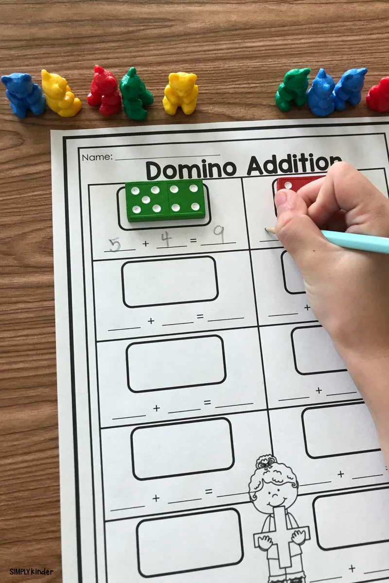 addition worksheet dominoes