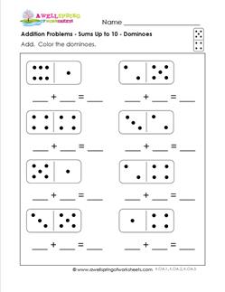 addition worksheet dominoes