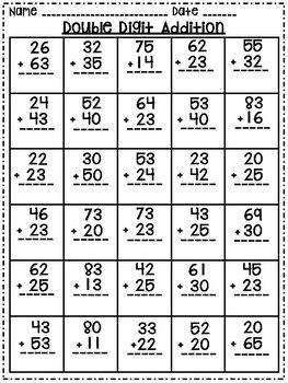 addition worksheet double digit with