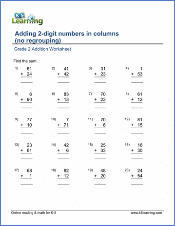 addition worksheet double digit without