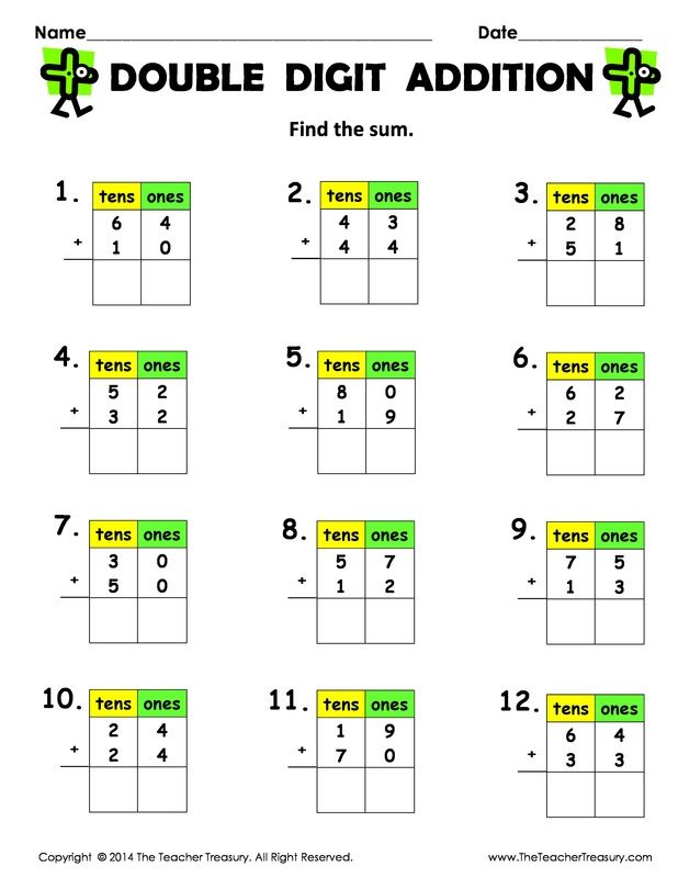 Double Digit Addition (without regrouping) | Double digit addition ...