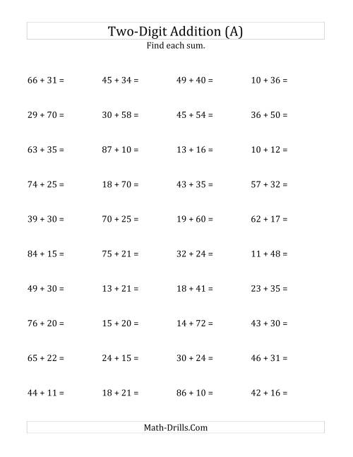 addition worksheet double digit without
