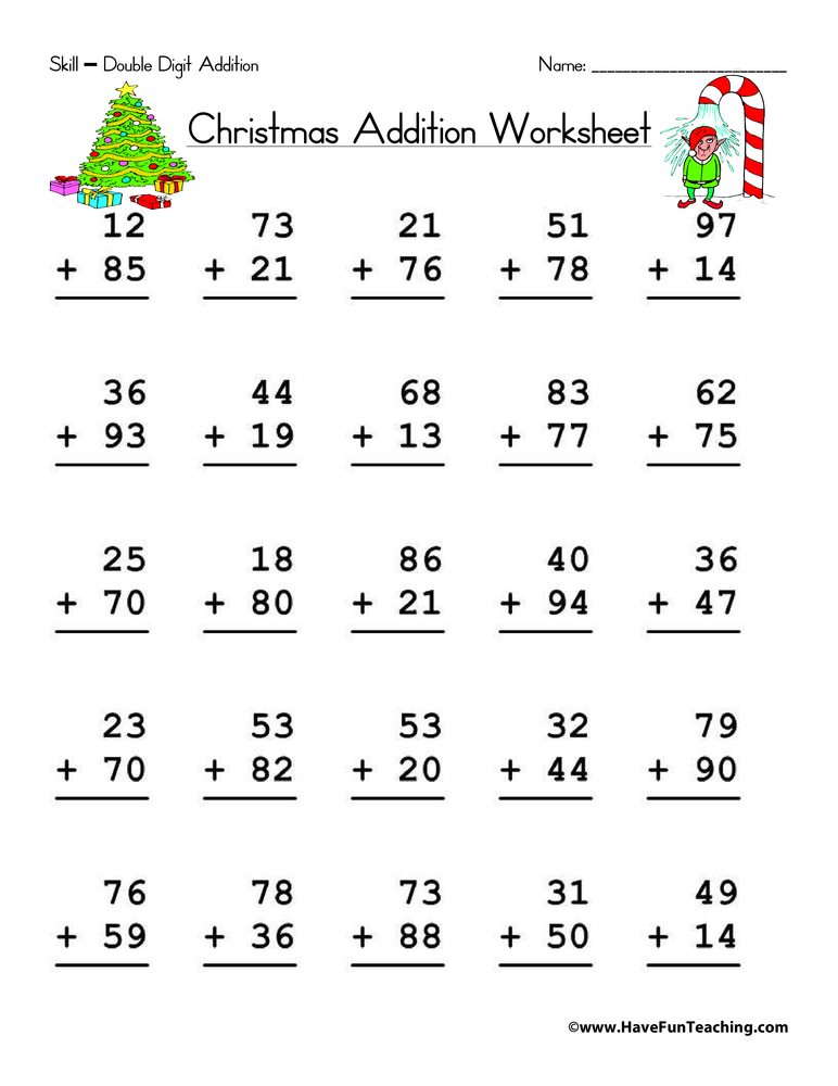 addition worksheet double digit without