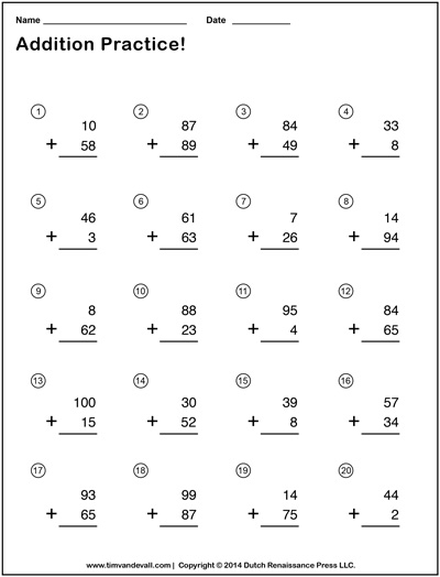 Double Digit Addition Worksheets - Tims Printables