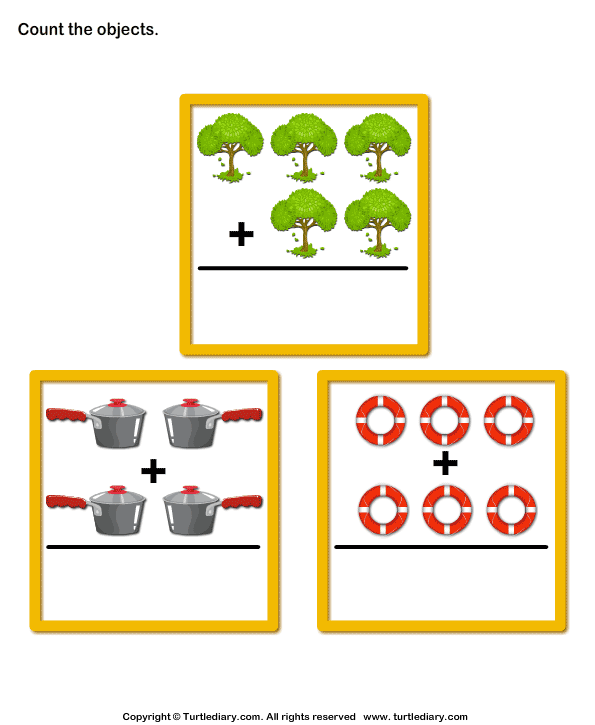 Single Digit Picture Addition | Turtle Diary Worksheet