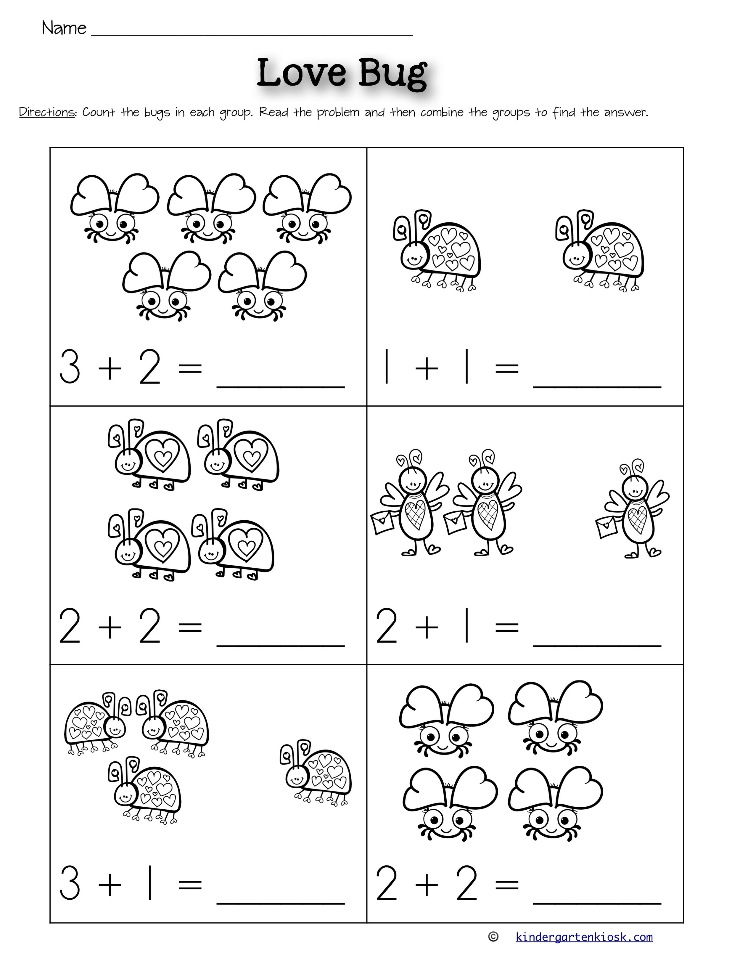 Addition 0-5 Worksheets: February — Kindergarten Kiosk